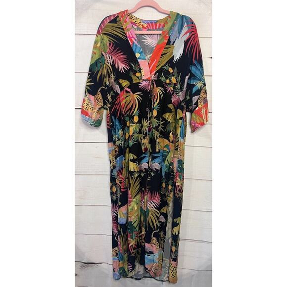 FARM Rio Dresses & Skirts - Farm Rio Maxi Dress Size MED Tropical Leopards Tassels Buttons